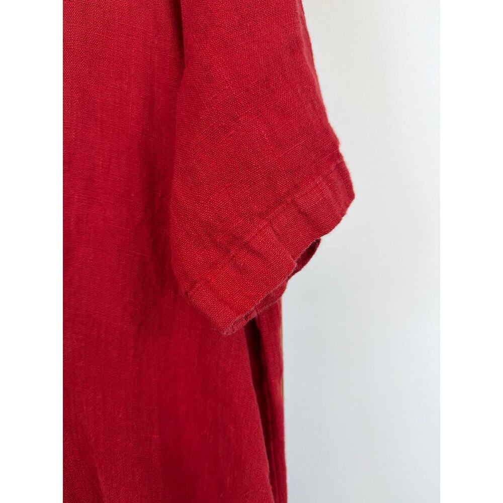Vintage 90's Norm Thompson Red Linen Back Tie Button Midi Dress Made in USA XL - Picture 3 of 8